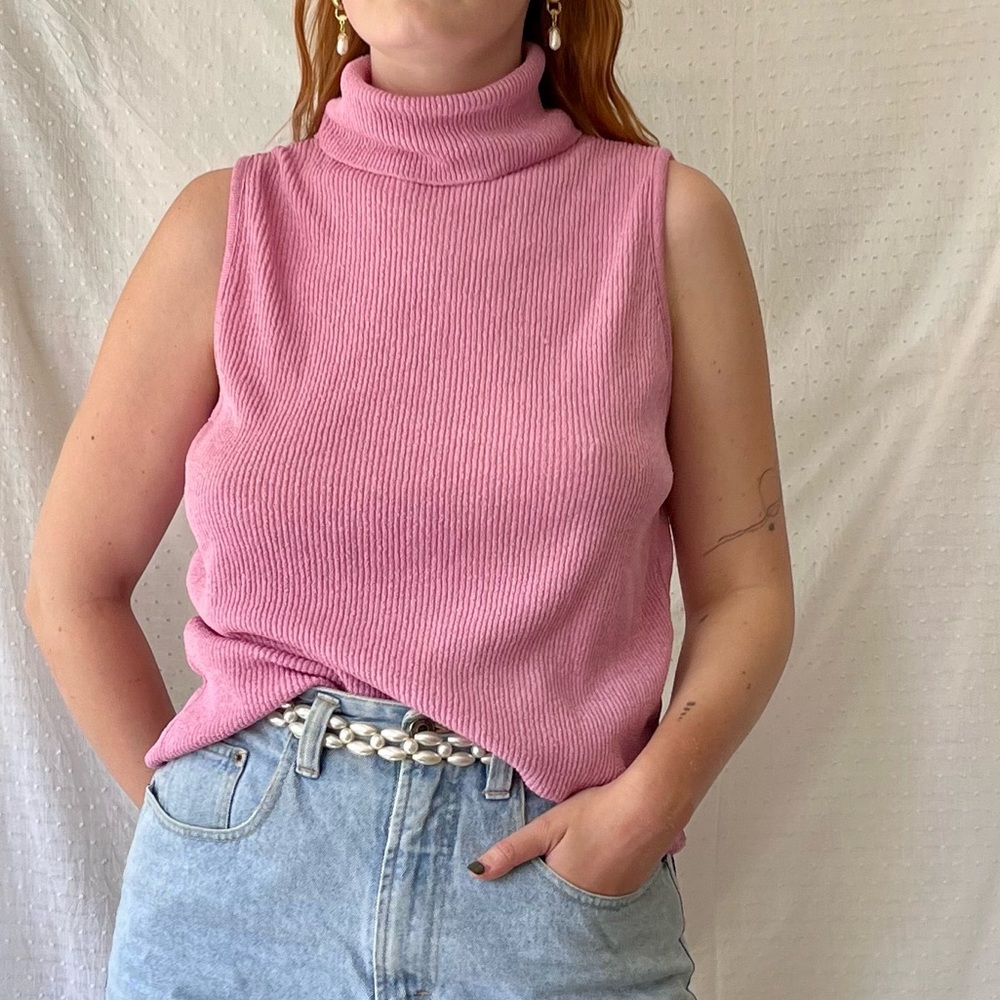 VINTAGE pink turtleneck tank top (1980)